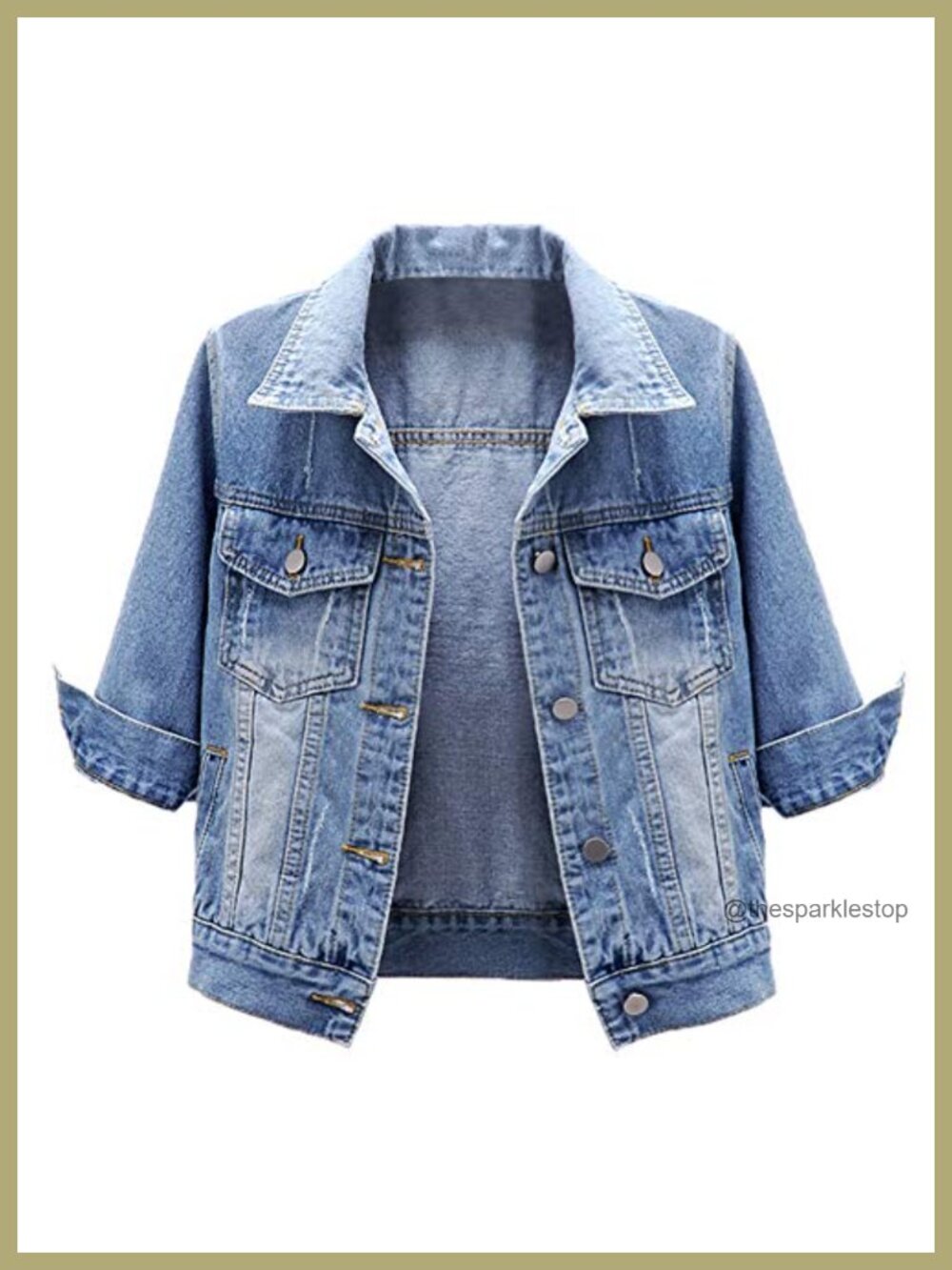 Women's Cropped Denim Jacket 3/4 Sleeve Lightweight Button Front